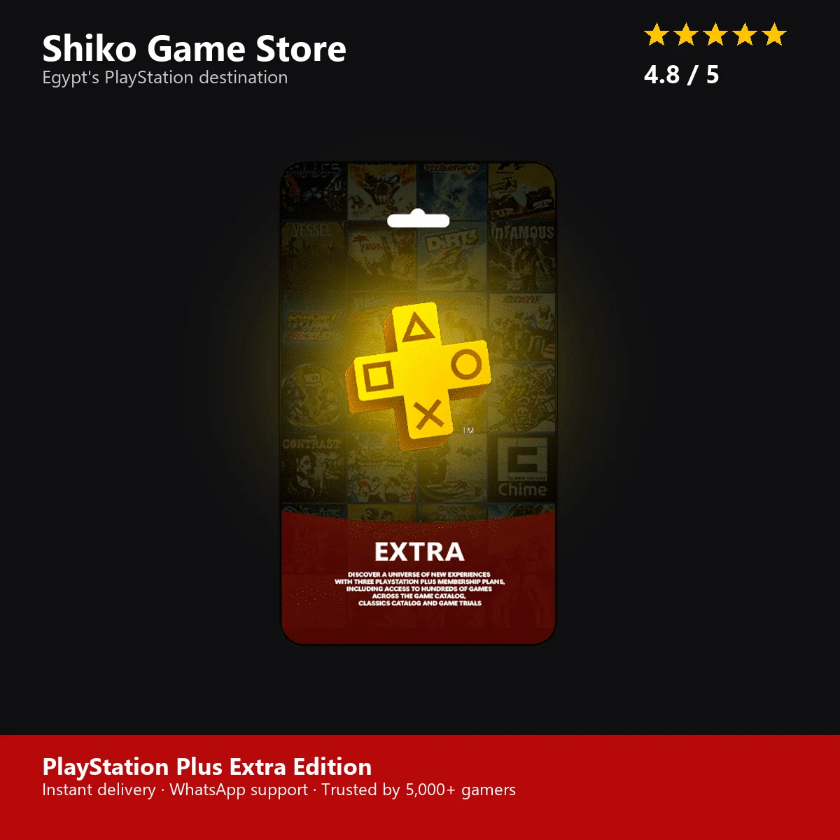 PlayStation Plus Extra Edition — rated 4.8 stars by 5000+ gamers at Shiko Game Store