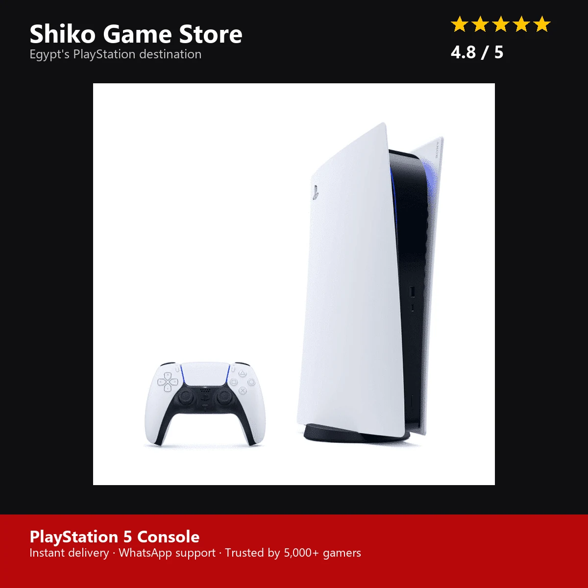 PlayStation 5 Console — rated 4.8 stars by 5000+ gamers at Shiko Game Store