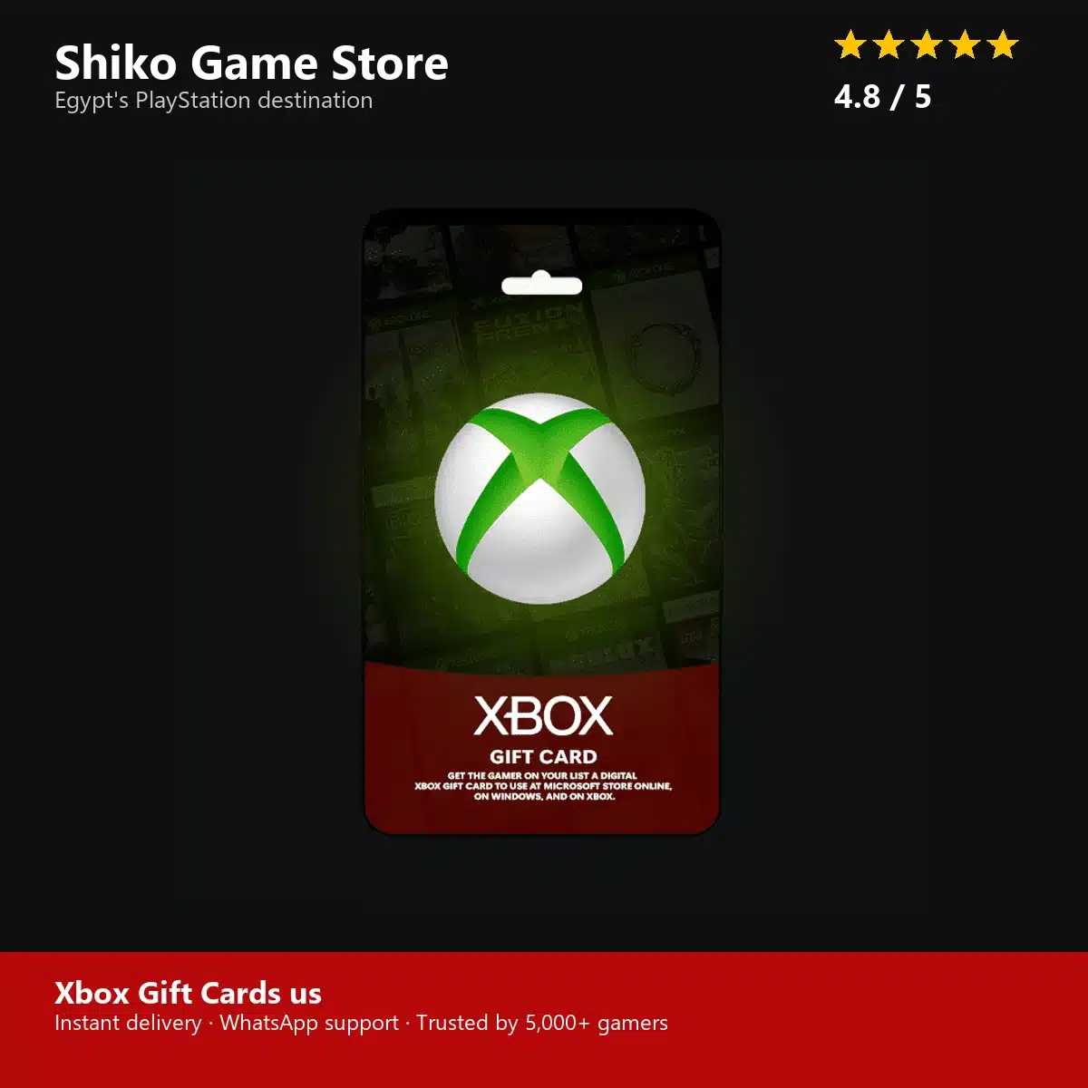 Xbox Gift Cards us — rated 4.8 stars by 5000+ gamers at Shiko Game Store