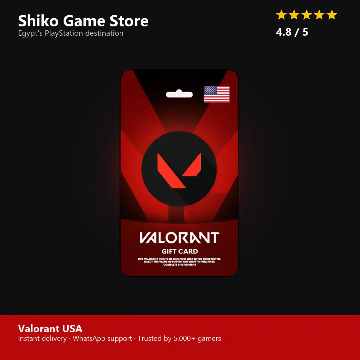 Valorant USA — rated 4.8 stars by 5000+ gamers at Shiko Game Store