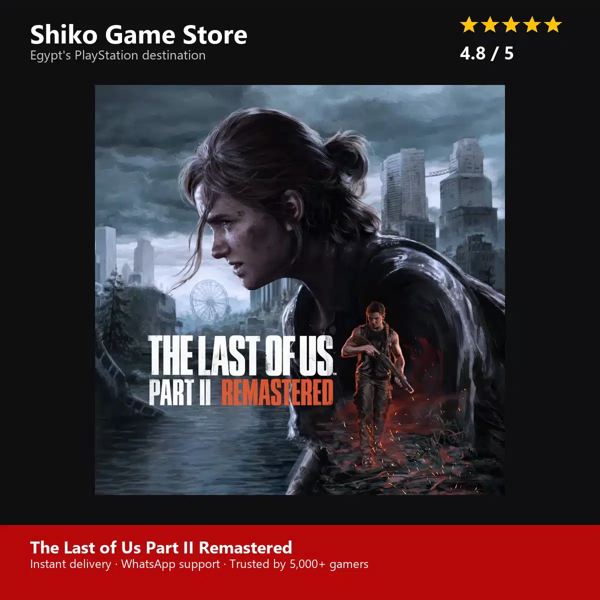 The Last of Us Part II Remastered — rated 4.8 stars by 5000+ gamers at Shiko Game Store