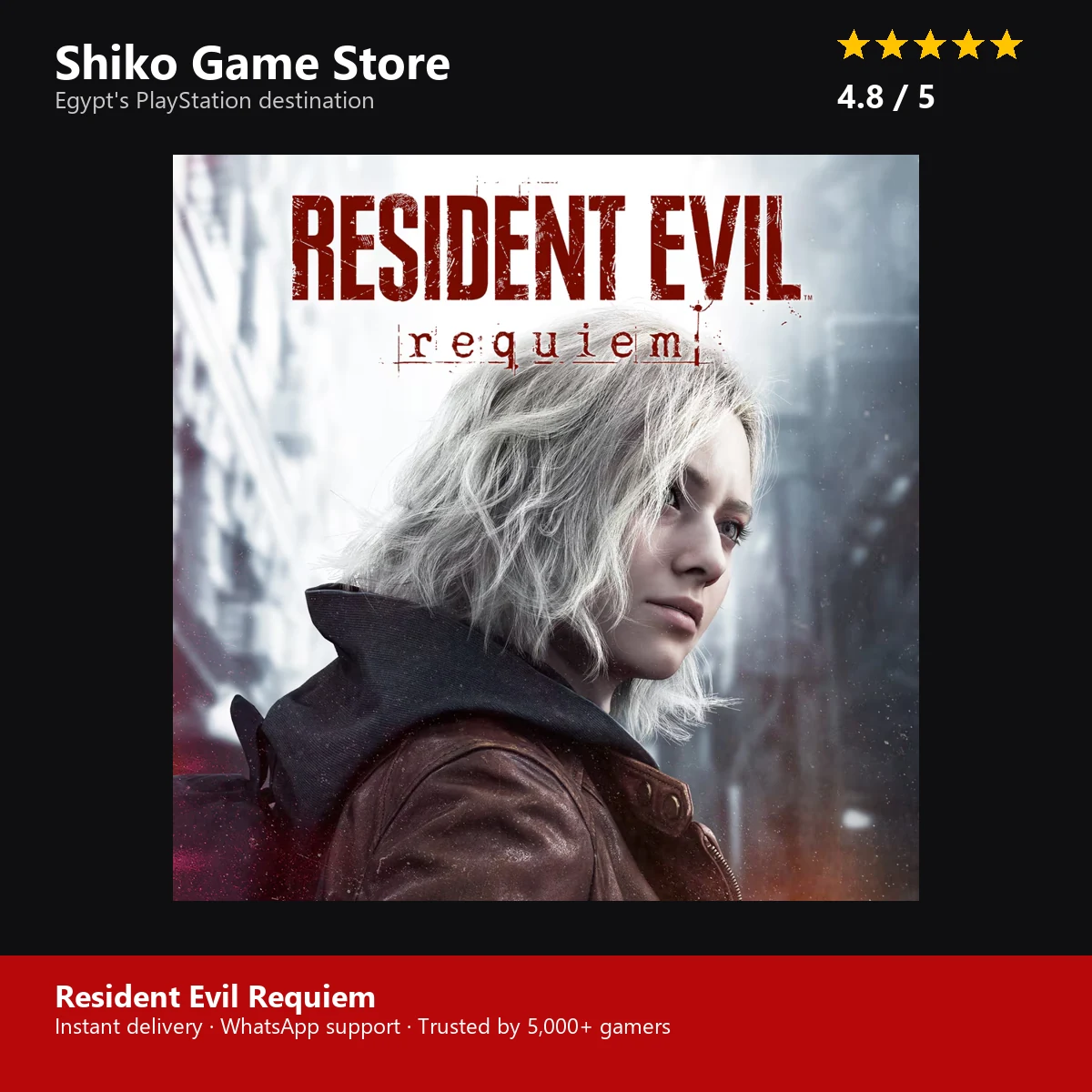 Resident Evil Requiem — rated 4.8 stars by 5000+ gamers at Shiko Game Store