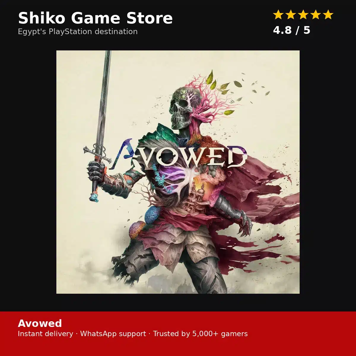 Avowed — rated 4.8 stars by 5,000+ gamers — Shiko Game Store